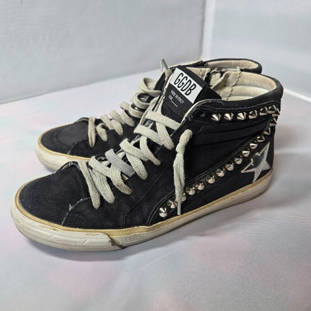 Golden Goose Women's Suede Slide Back With Silver Studs and Star High-Top Shoes